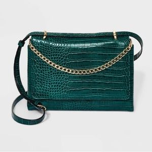 Alligator print top handle satchel handbag A New day green